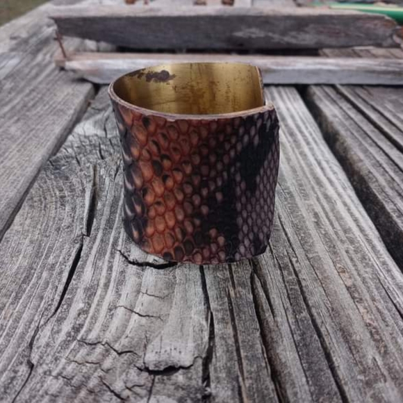 Vintage Rustic Cuff Python Bracelet Gold Metal - Picture 2 of 7